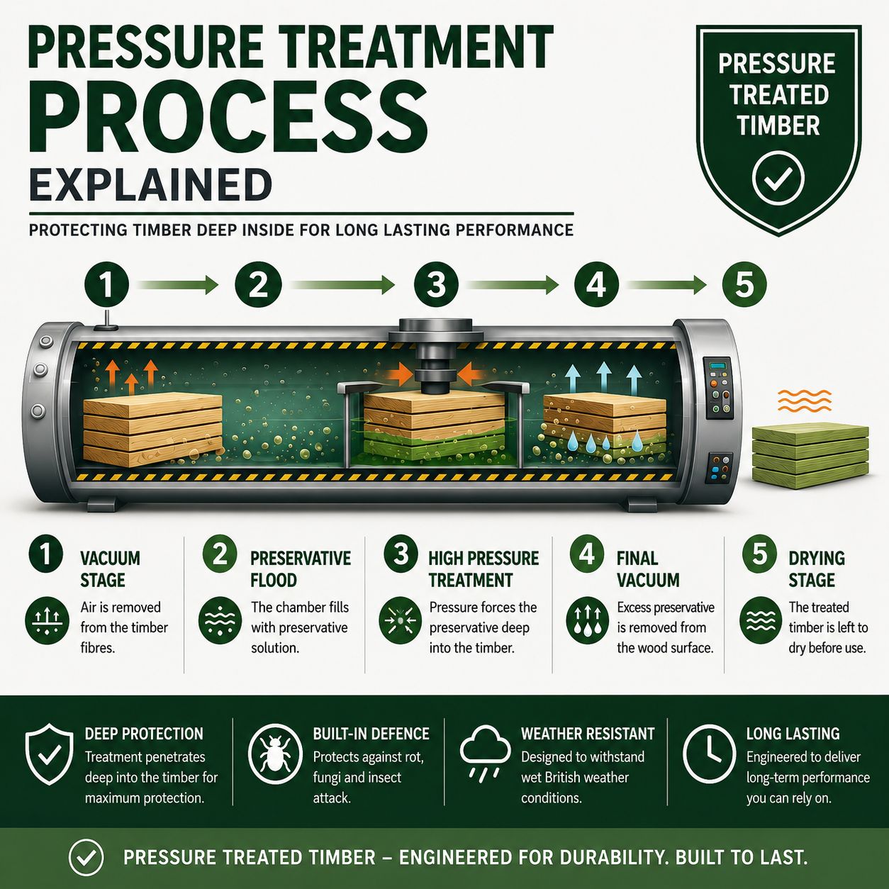 Diagram of the five stage pressure treatment process