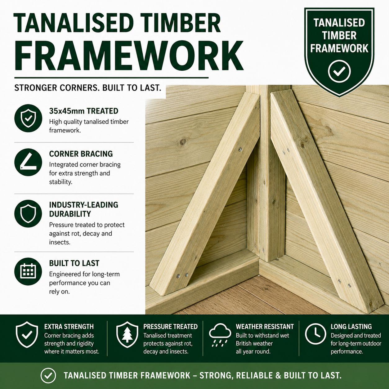 Tanalised timber framework corner with bracing