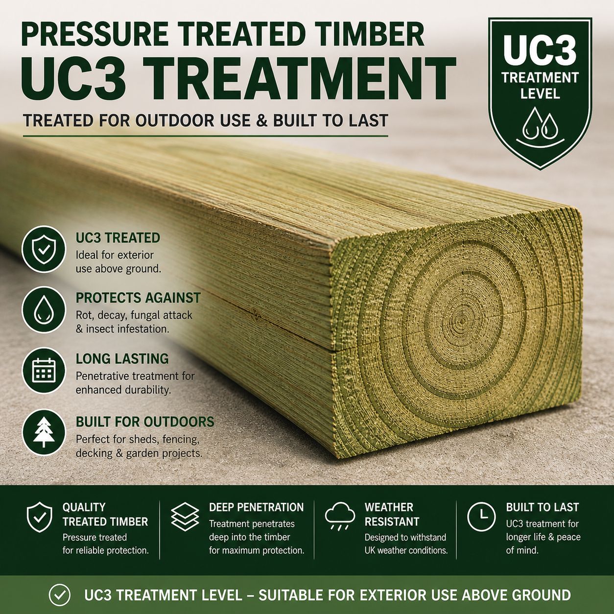 Close up of UC3 pressure treated timber