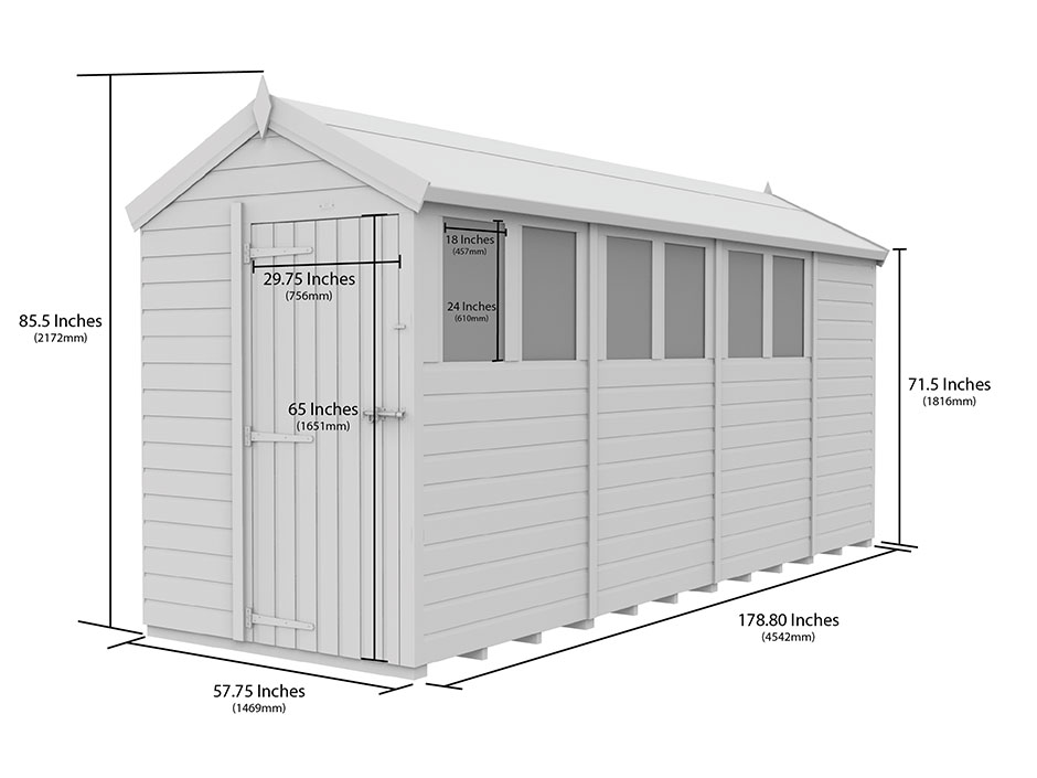 5ft x 15ft Apex Shed