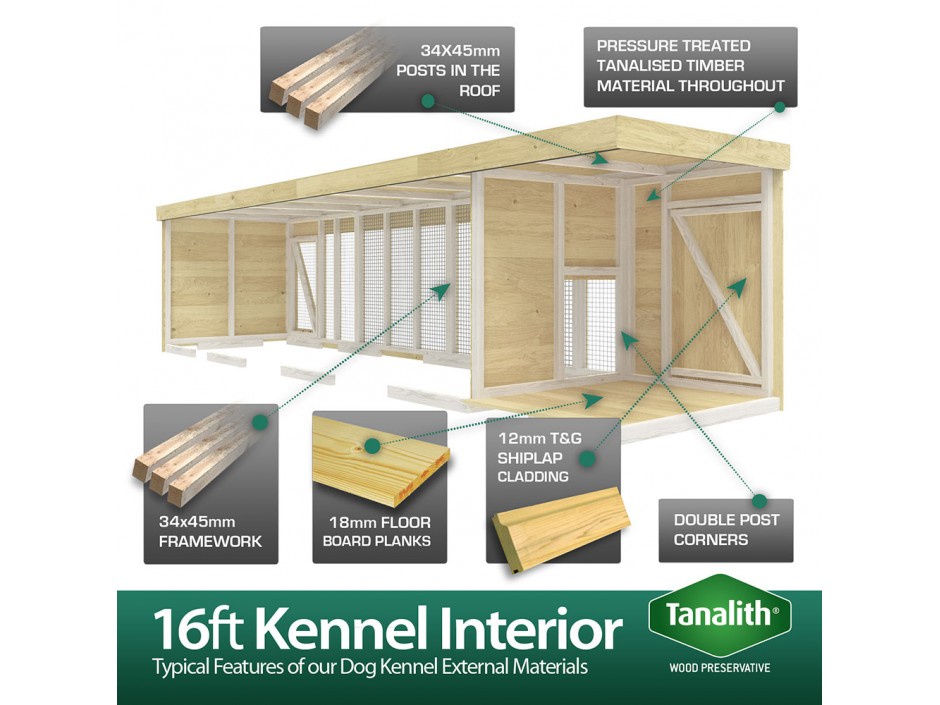 16ft x 4ft Dog Kennel and Run