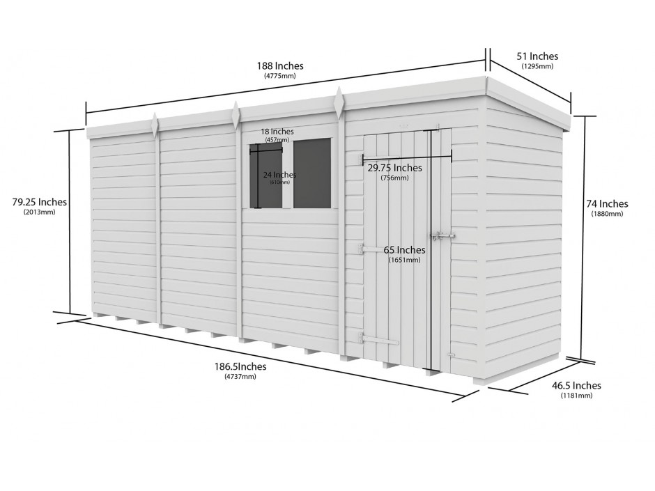 16ft x 4ft Pent Shed