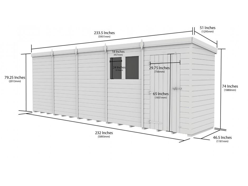 20ft x 4ft Pent Shed