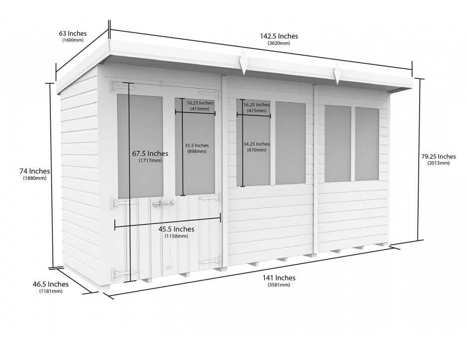 12ft x 4ft Pent Summer House