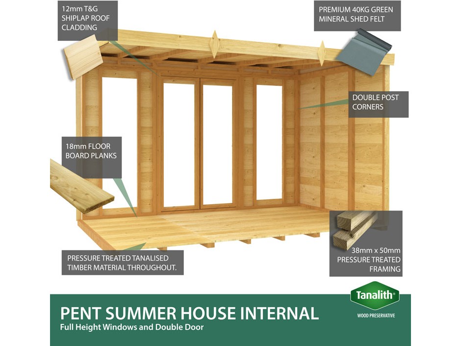 8ft x 18ft Apex Summer House (Full Height Window)