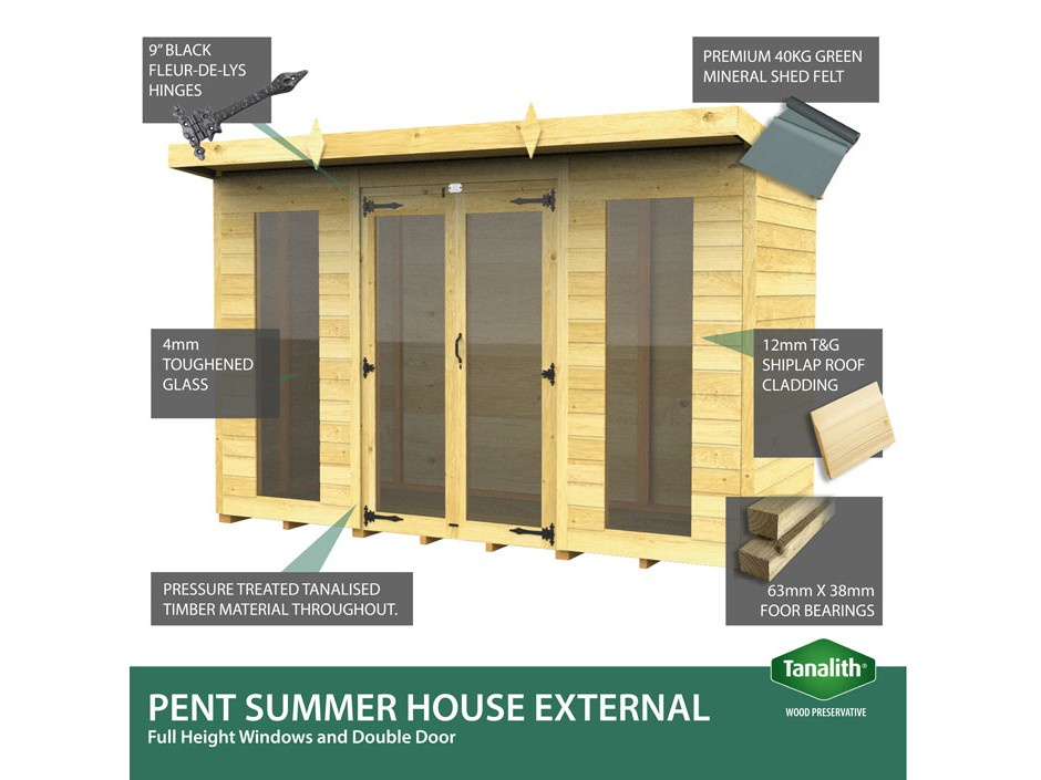 8ft x 18ft Apex Summer House (Full Height Window)