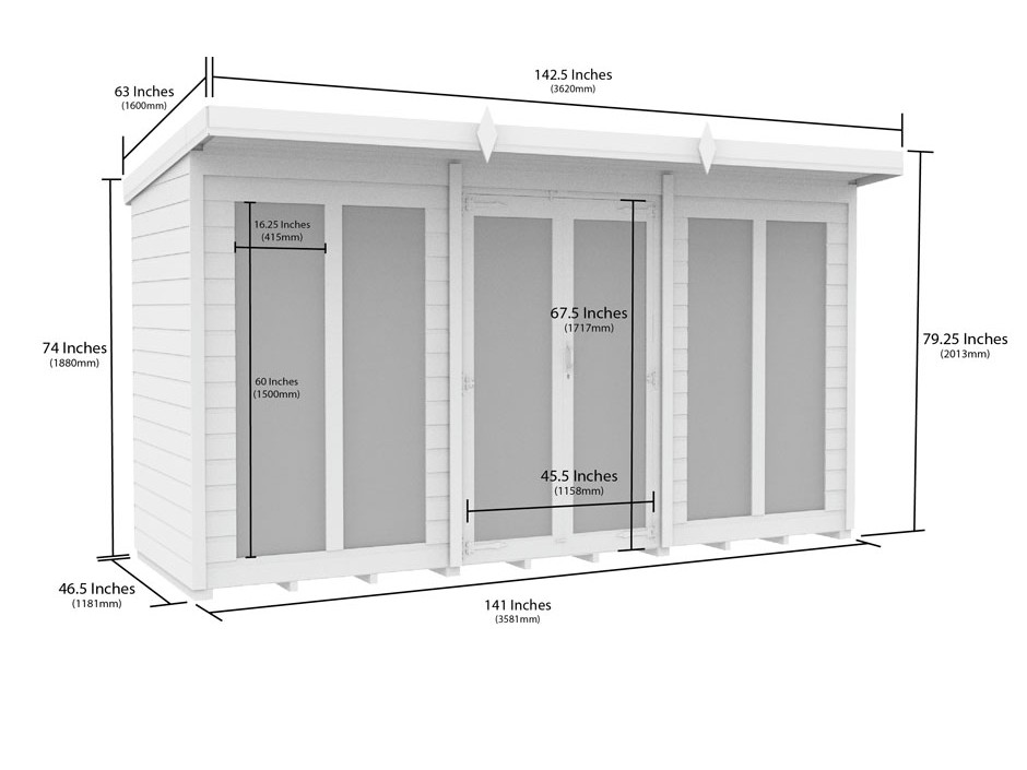 12ft x 4ft Pent Summer House (Full Height Window)