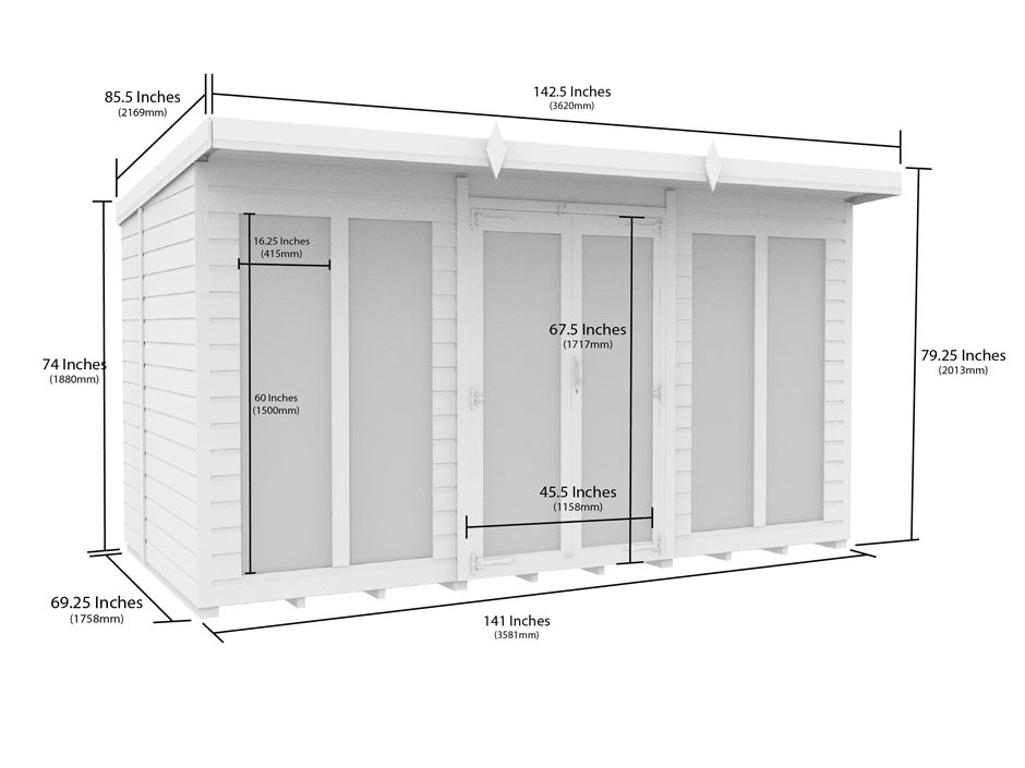 12ft x 6ft Pent Summer House (Full Height Window)