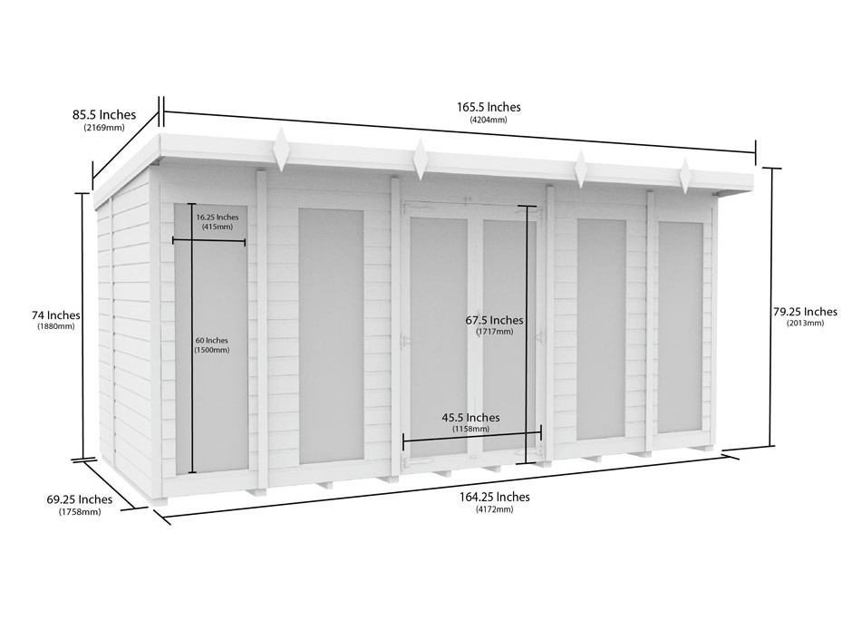 14ft x 6ft Pent Summer House (Full Height Window)