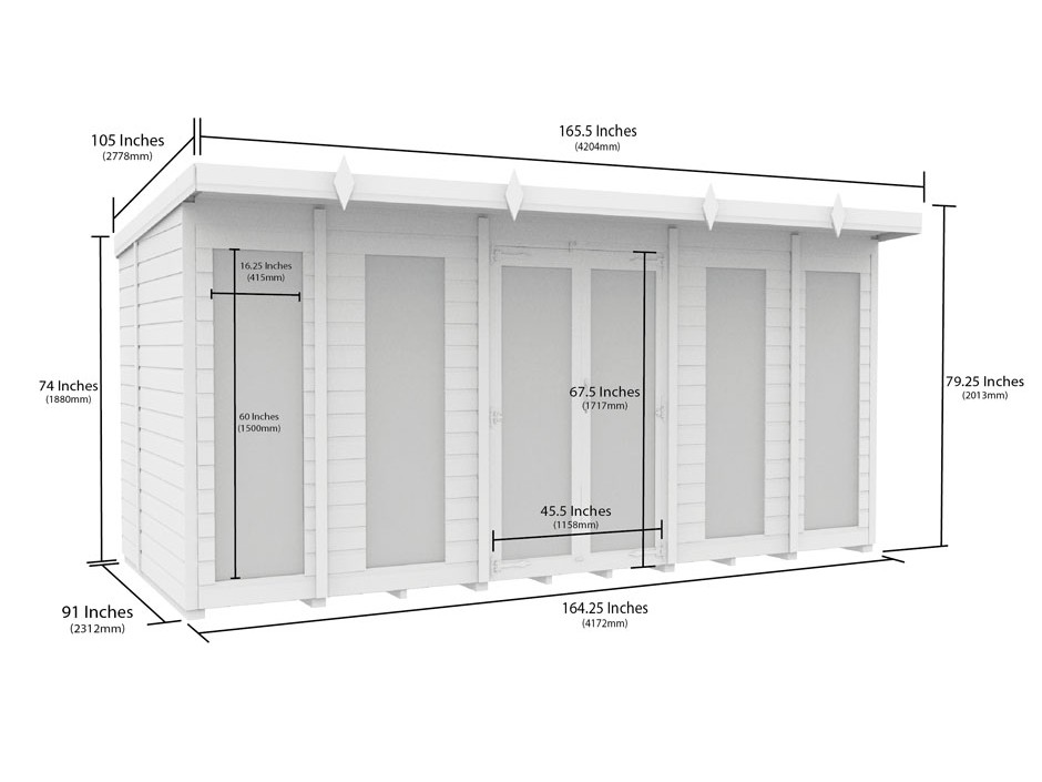 14ft x 8ft Pent Summer House (Full Height Window)