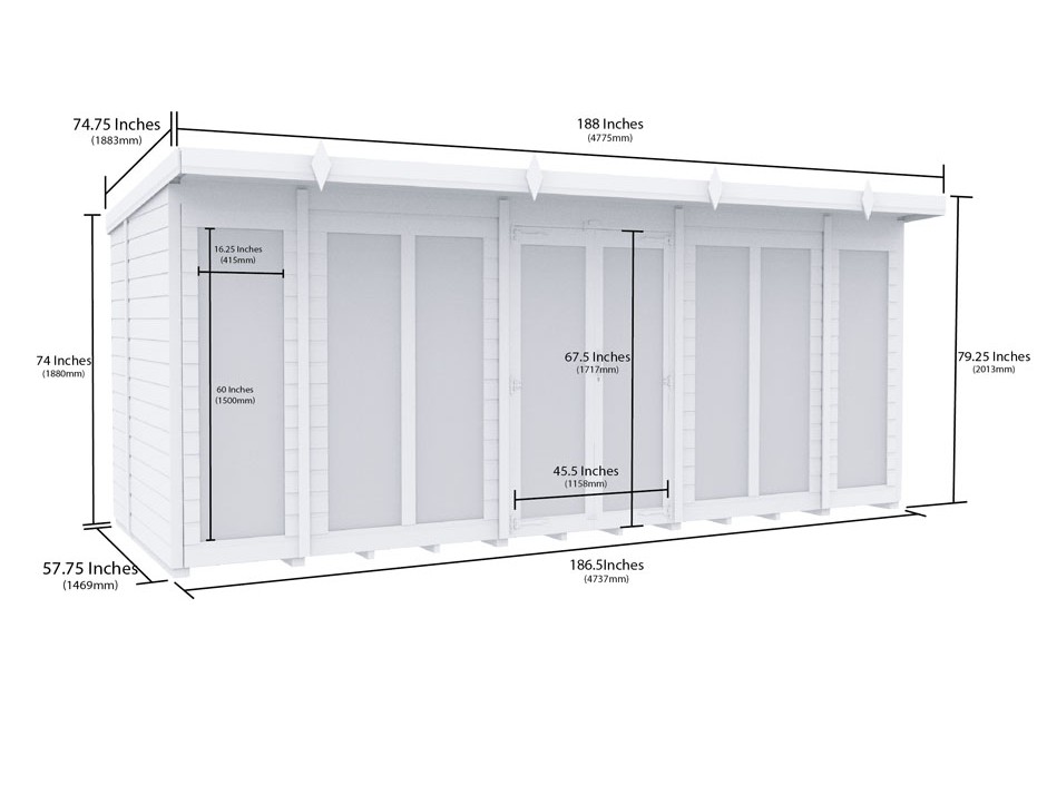 16ft x 5ft Pent Summer House (Full Height Window)