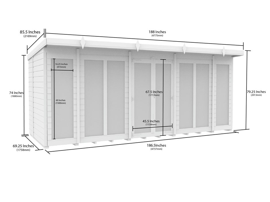 16ft x 6ft Pent Summer House (Full Height Window)