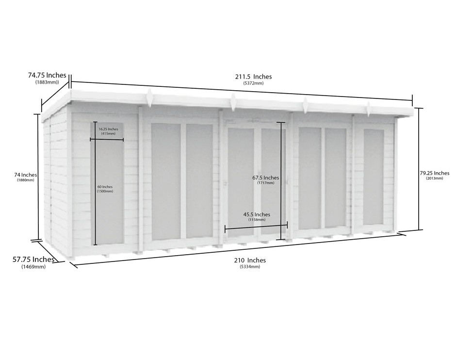 18ft x 5ft Pent Summer House (Full Height Window)