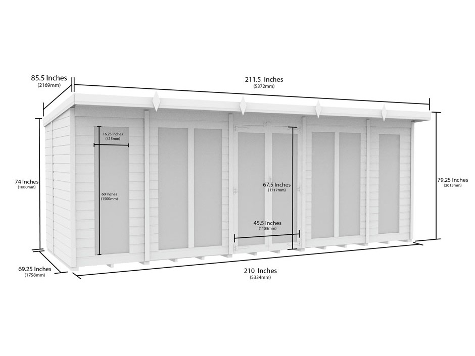 18ft x 6ft Pent Summer House (Full Height Window)