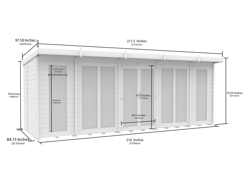 18ft x 7ft Pent Summer House (Full Height Window)