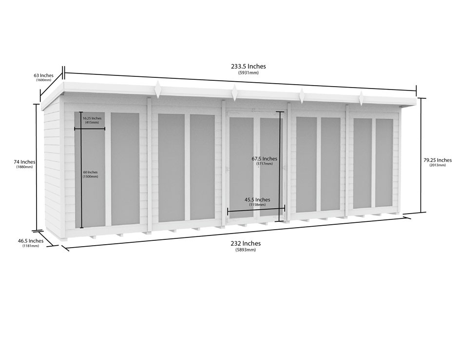 20ft x 4ft Pent Summer House (Full Height Window)