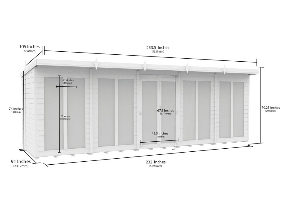 20ft x 8ft Pent Summer House (Full Height Window)