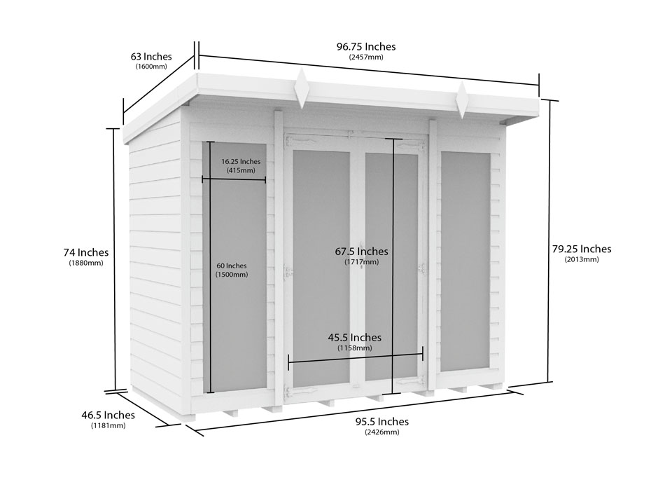 8ft x 4ft Pent Summer House (Full Height Window)