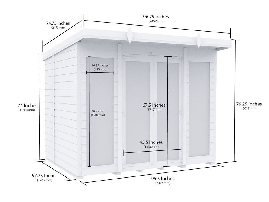 8ft x 5ft Pent Summer House (Full Height Window)