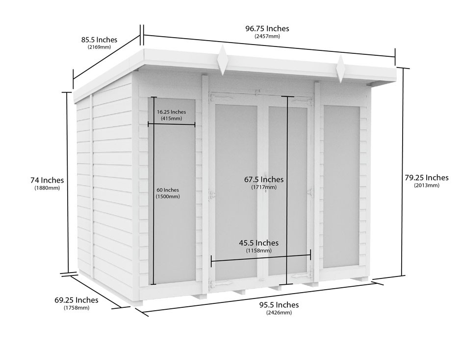 8ft x 6ft Pent Summer House (Full Height Window)