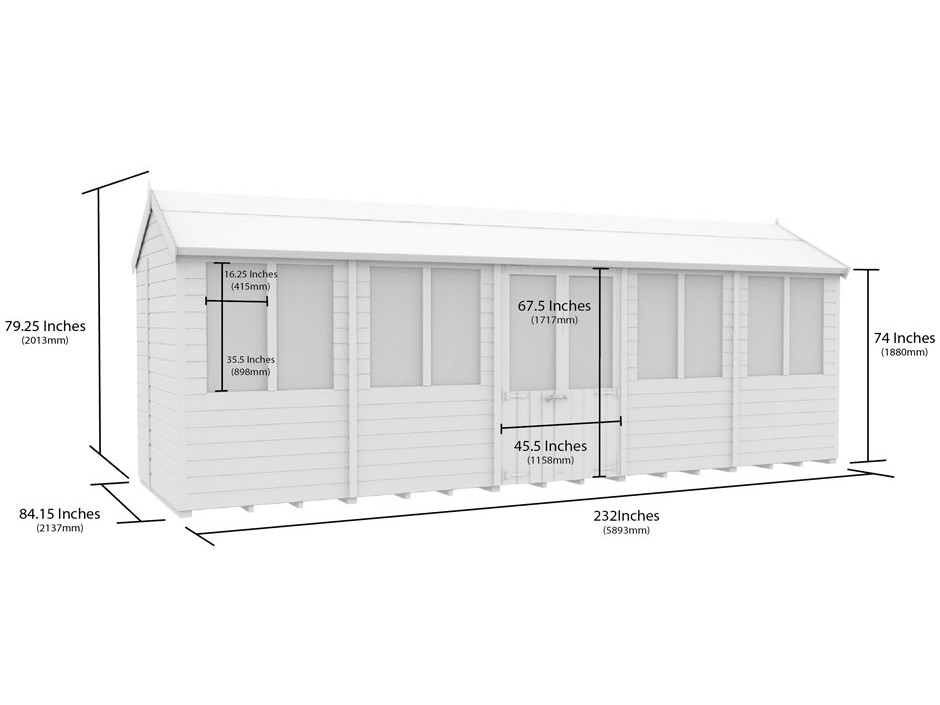 7ft x 20ft Apex Summer Shed