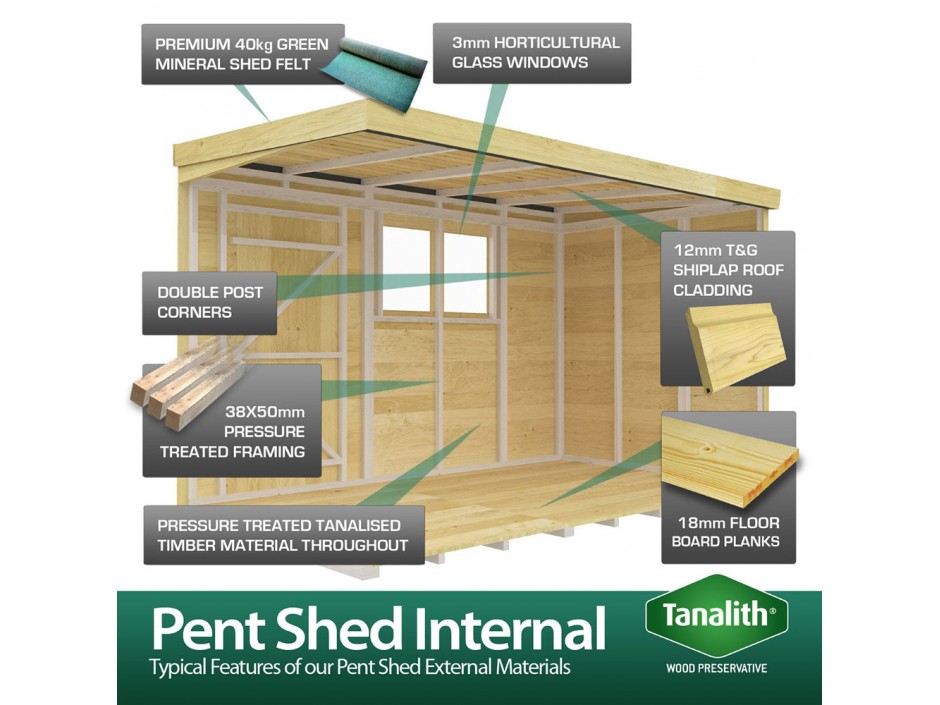 8ft x 7ft Pent Summer Shed